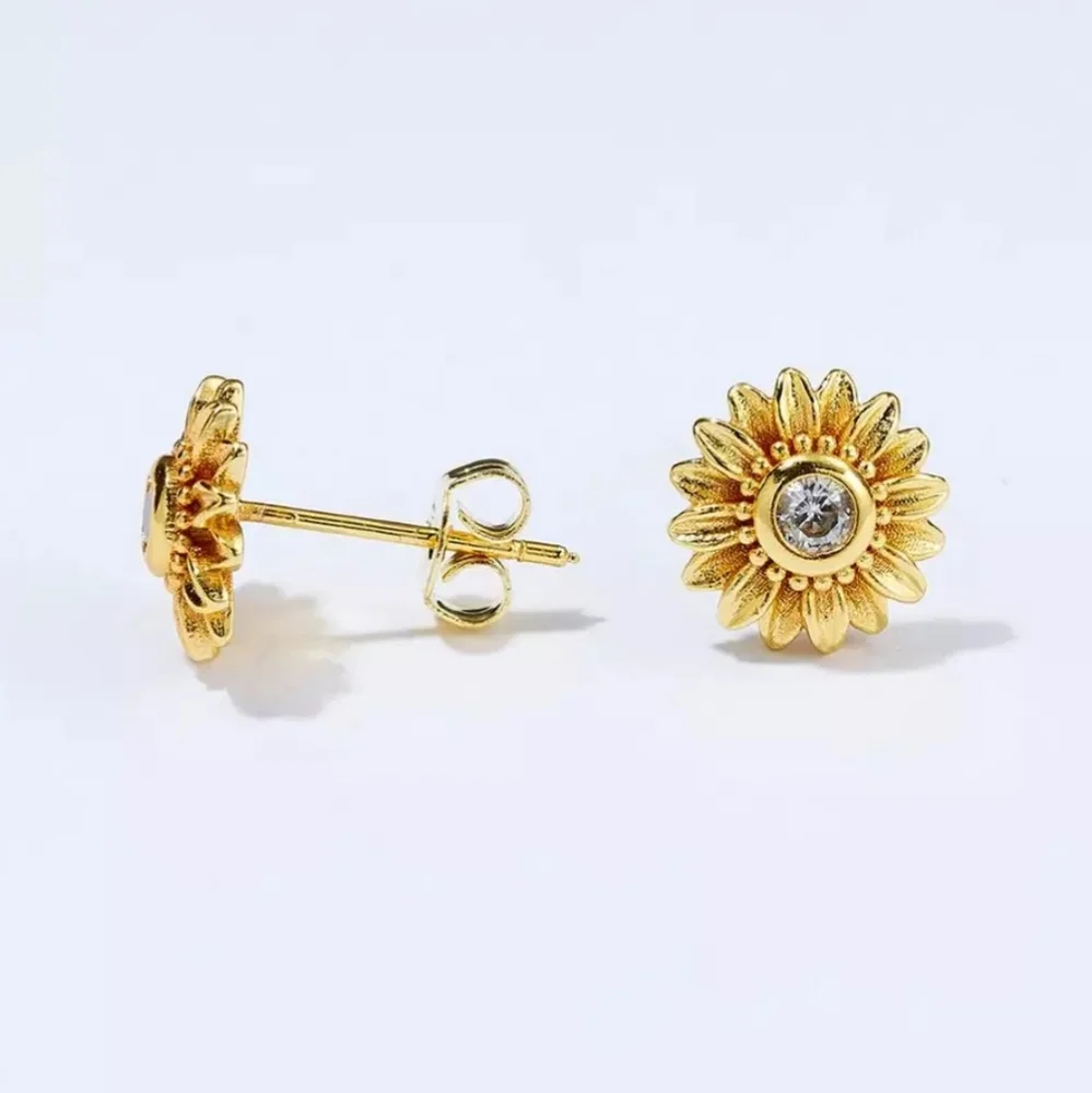 Goldtone Sunflower Stud Earrings